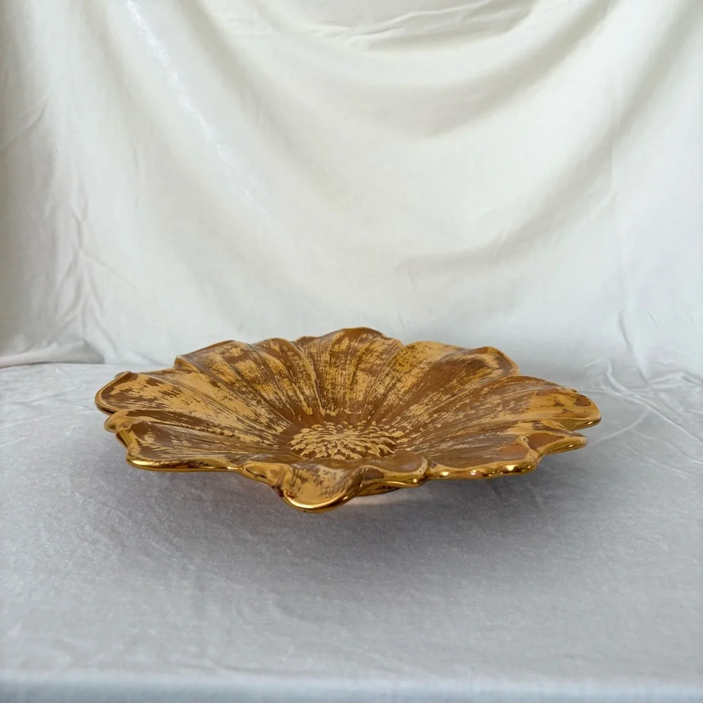 Vintage 60s Stangl gold flower daisy ceramic decorative plate dish home decor